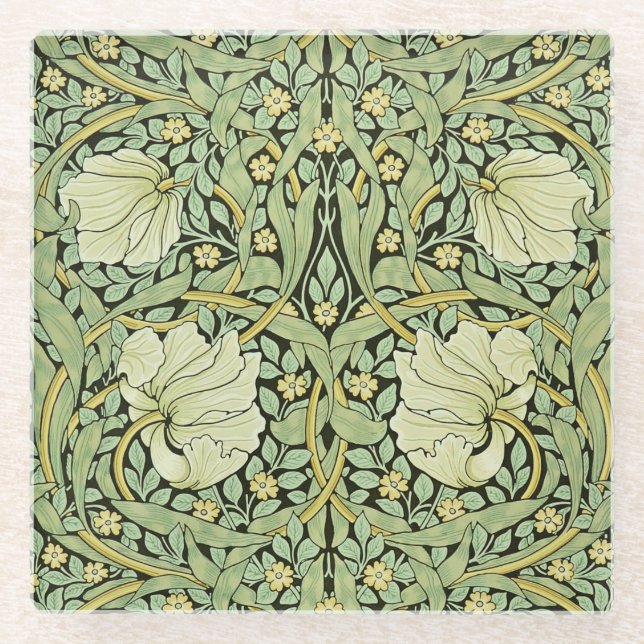 William Morris vintage design, Pimpernel,  Glass Coaster (Front)