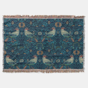 William Morris Vintage Floral Bird Throw Blanket
