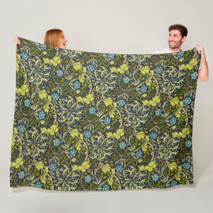 William Morris Vintage Floral Blue Green Seaweed Fleece Blanket
