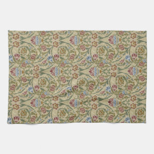 William Morris Vintage Floral Blue Pink Brocade Tea Towel
