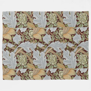 William Morris Vintage Floral Flower White Red   Fleece Blanket