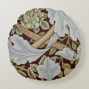 William Morris Vintage Floral Flower White Red   Round Cushion