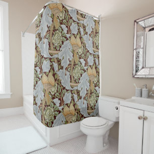 William Morris Vintage Floral Flower White Red   Shower Curtain