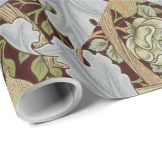 William Morris Vintage Floral Flower White Red Wrapping Paper
