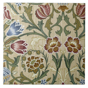 William Morris Vintage Floral Flowers Green Blue  Tile