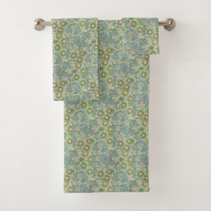 William Morris Vintage Floral Green Blue Orchard Bath Towel Set