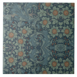 William Morris Vintage Floral Green Blue Orchard Tile