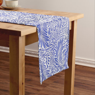 William Morris Vintage Floral Pattern Blue White Short Table Runner