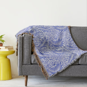 William Morris Vintage Floral Pattern Blue White Throw Blanket