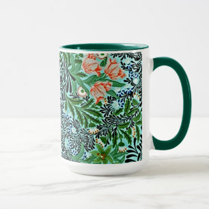 William Morris Vintage Floral Pattern Pink Green Mug
