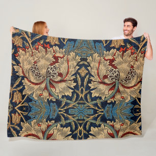 William Morris Vintage Floral Pattern Red Blue     Fleece Blanket
