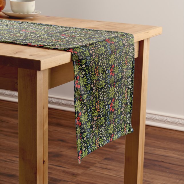 William Morris Vintage Floral Pattern Red Blue Long Table Runner (In Situ)