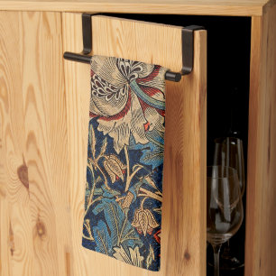 William Morris Vintage Floral Pattern Red Blue     Tea Towel