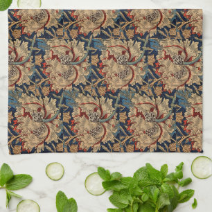 William Morris Vintage Floral Pattern Red Blue     Tea Towel