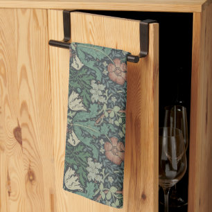 William Morris Vintage Floral Pink Green Compton   Tea Towel
