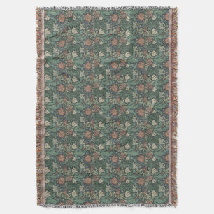 William Morris Vintage Floral Pink Green Compton Throw Blanket