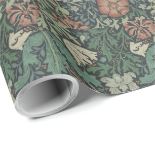 William Morris Vintage Floral Pink Green Compton Wrapping Paper