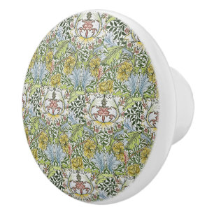 William Morris Vintage Floral Pink Green Myrtle  Ceramic Knob