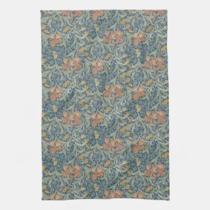 William Morris Vintage Floral Yellow Blue Iris Tea Towel