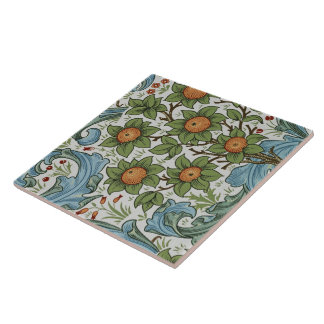 William Morris Vintage Floral Yellow Green Blue  Tile