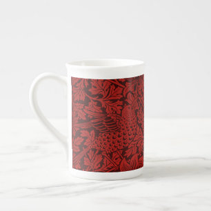 William Morris Vintage Flowers Birds Red  Bone China Mug