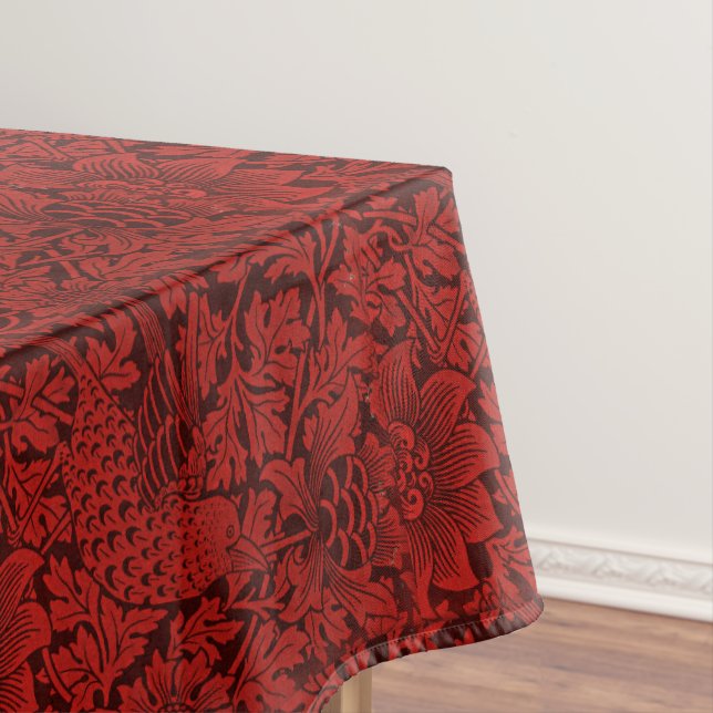 William Morris Vintage Flowers Birds Red           Tablecloth (In Situ)