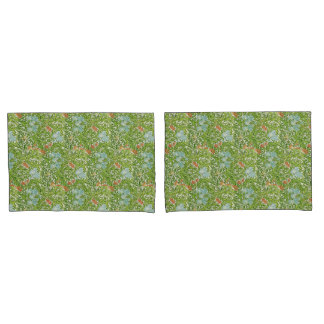 William Morris Vintage Flowers Floral Green Pink Pillowcase