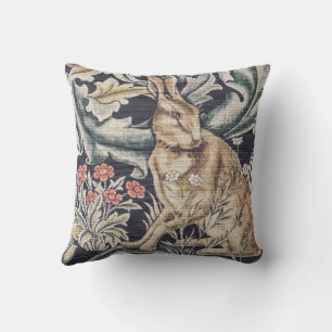 William Morris Vintage Forest Rabbit Floral Cushion