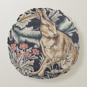 William Morris Vintage Forest Rabbit Floral Round Cushion