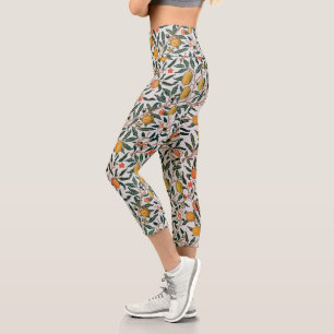 William Morris Vintage Fruit Pomegranate White Capri Leggings