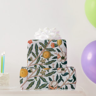 William Morris Vintage Fruit Pomegranate White Wrapping Paper