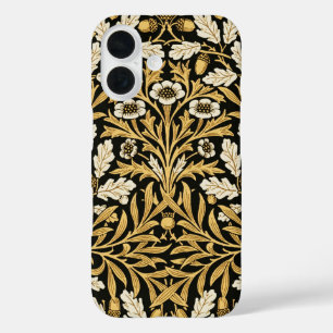 William Morris Vintage Gold Black Oak Pattern iPhone 16 Case