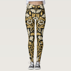William Morris Vintage Gold Black Oak Pattern Leggings