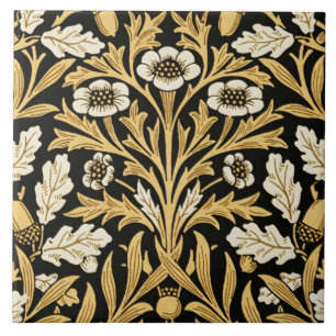 William Morris Vintage Gold Black Oak Pattern Tile