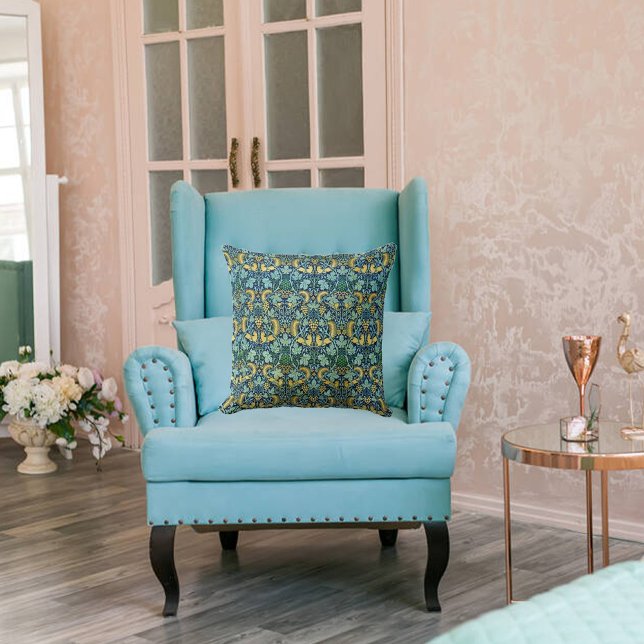 William Morris Vintage Gold Green Blue  Cushion (Creator Uploaded)