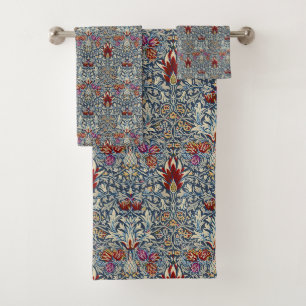 William Morris Vintage Indigo Floral Pattern Bath Towel Set
