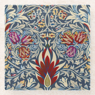 William Morris Vintage Indigo Floral Pattern Glass Coaster