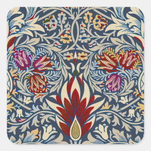 William Morris Vintage Indigo Floral Pattern Square Sticker