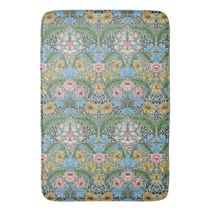 William Morris Vintage Myrtle Flowers Yellow Blue  Bath Mat