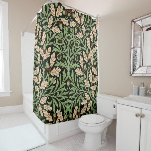 William Morris Vintage Oak Black Red Pattern Shower Curtain