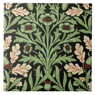 William Morris Vintage Oak Black Red Pattern Tile