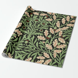 William Morris Vintage Oak Black Red Pattern Wrapping Paper