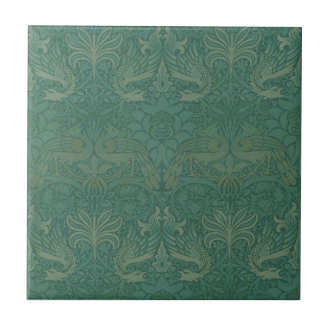 William Morris Vintage Peacock and Dragon  Tile (Front)