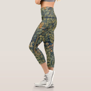 William Morris Vintage Pheasant Squirrel Flower Capri Leggings