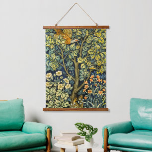 William Morris Vintage Pheasant Squirrel Flower Hanging Tapestry