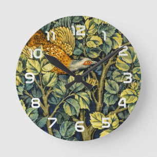 William Morris Vintage Pheasant Squirrel Flower Round Clock