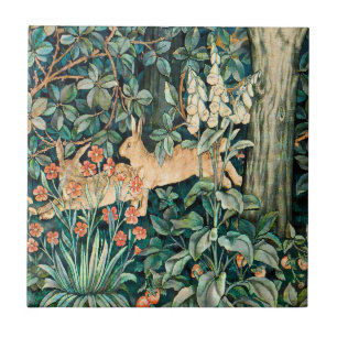 William Morris Vintage Rabbit Garden Floral Art Tile