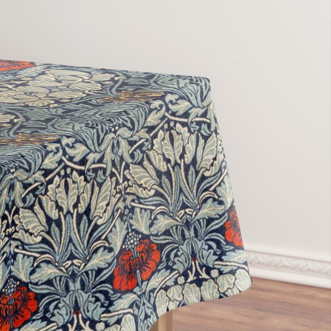 William Morris Vintage Red Floral Pattern Tablecloth (In Situ)