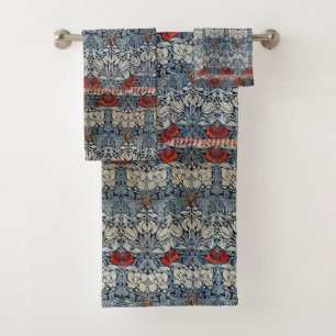 William Morris Vintage Red Floral Tulip and Rose Bath Towel Set