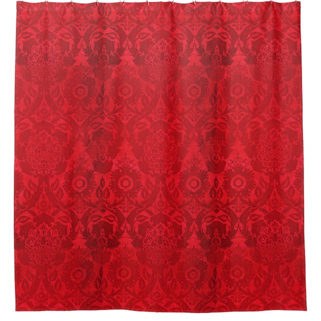 William Morris Vintage Red Stamped Velvet Pattern  Shower Curtain (Front)